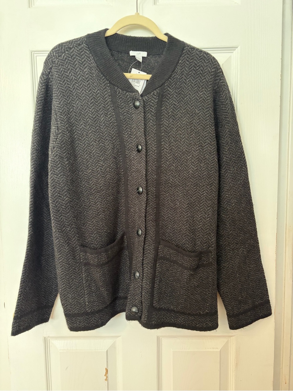 J. Jill Charcoal Gray Herringbone Button-Front Cardigan